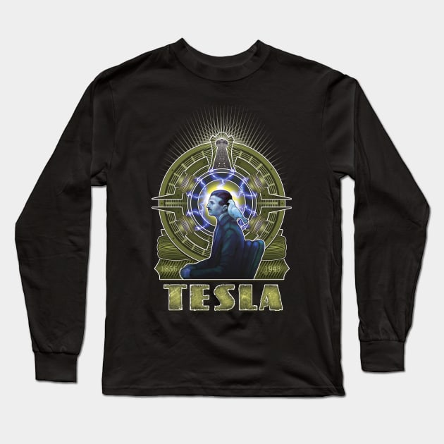 Nikola Tesla Long Sleeve T-Shirt by Artofkaa